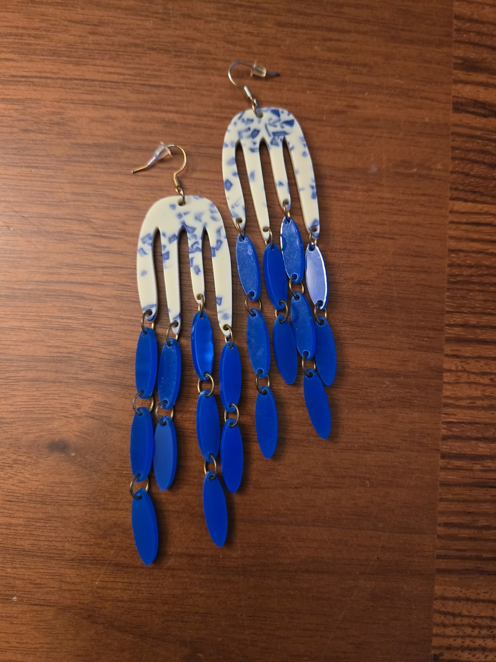Shop Cholla Matisse Blue Dangle Statement Earrings with White Speckled Terazzo